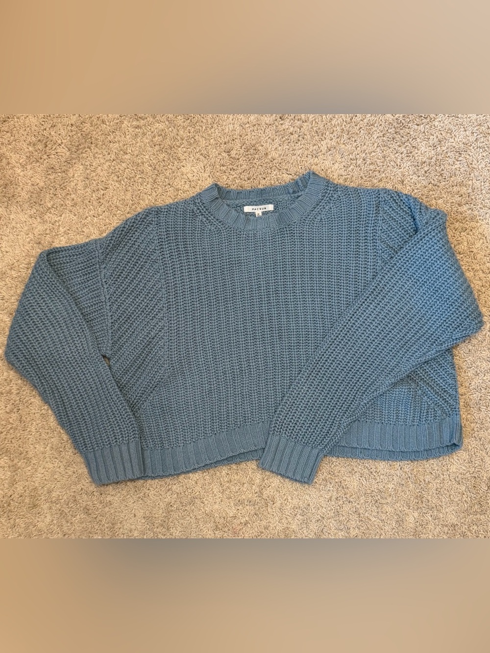 PacSun Chunky Dusty Blue Cropped Crewneck Sweater